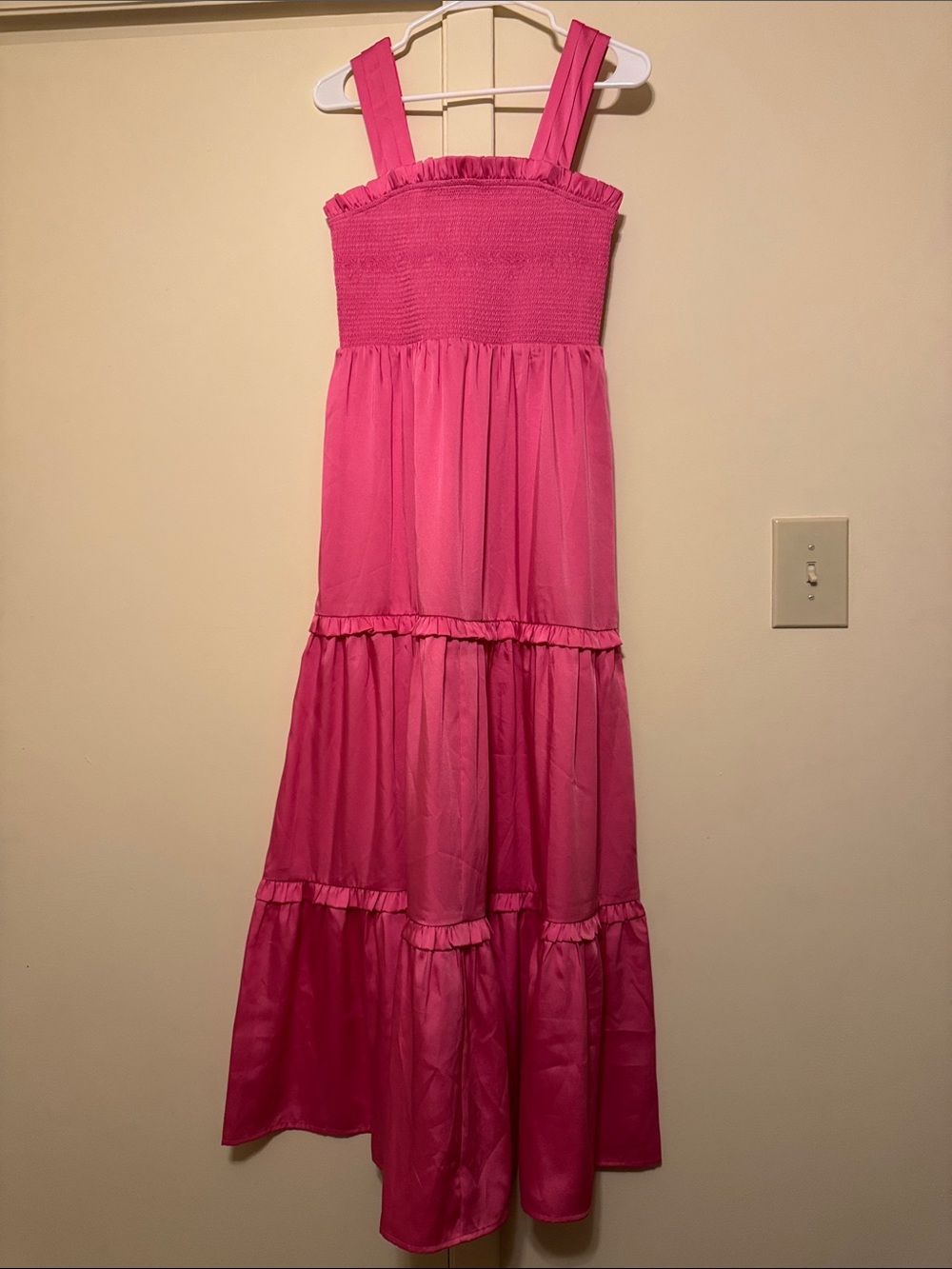 Express Hot Pink Tiered Maxi Dress with Smocked Bodice